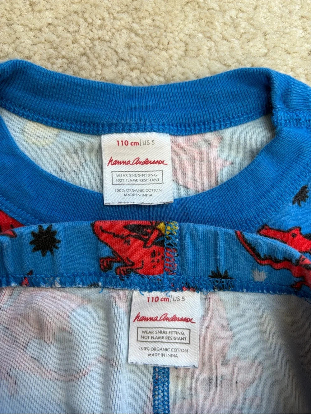 Hanna Andersson Size 110, 5, Blue Red Space Dragons Short John Two Piece Pajamas